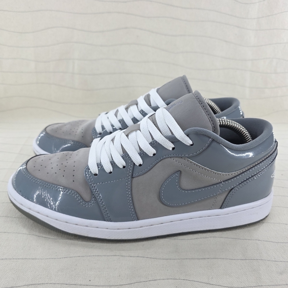 Air Jordan Mens 1 SE Low Patent Cool Grey White Sneakers Shoes HF3148-011 Sz 8.5 - Picture 2 of 13